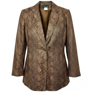 Hervé Bernard VTG 80s Petites Snake Print Blazer Jacket Women's Size 12 Brown